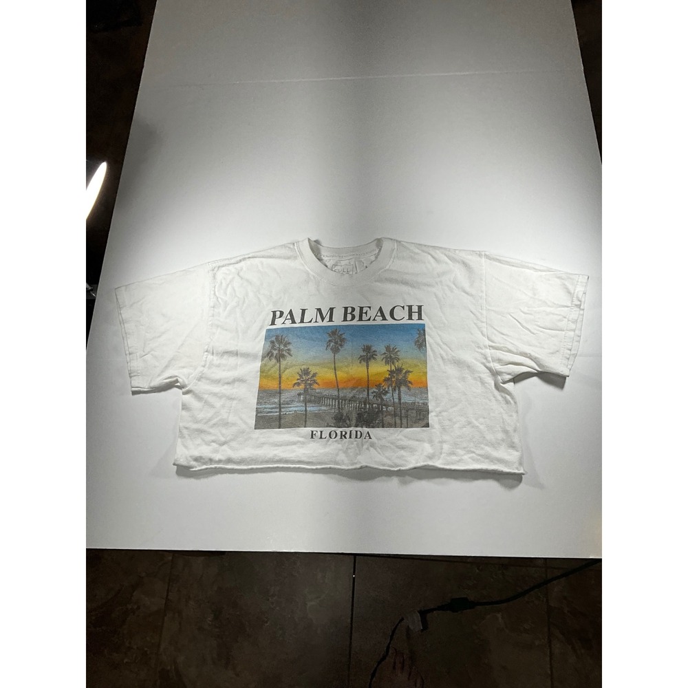 Full Tilt Palm Beach Florida Graphic Crop Top White T-Shirt Womens Medium